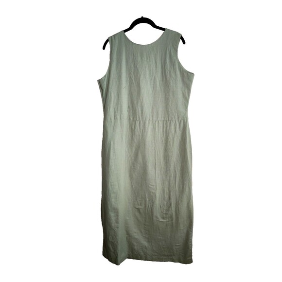 E Woman Linen Cotton Sleeveless Shirt Dress Green Shift Sz M Medium Midi Buttons - Picture 1 of 11